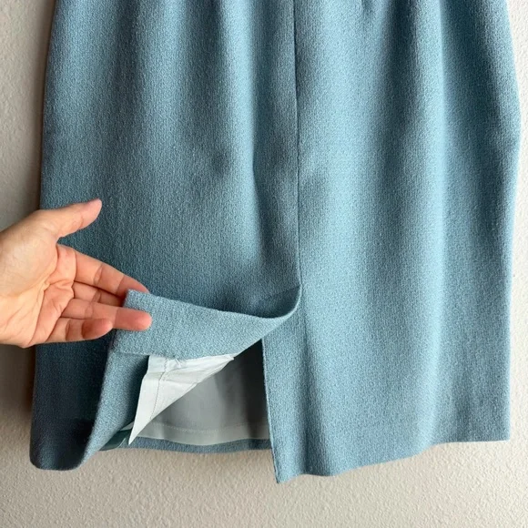 Neiman Marcus Wool Blend Light Blue Tweed Skirt Suit Luxury Blazer 8 Skirt 10 - Picture 7 of 16
